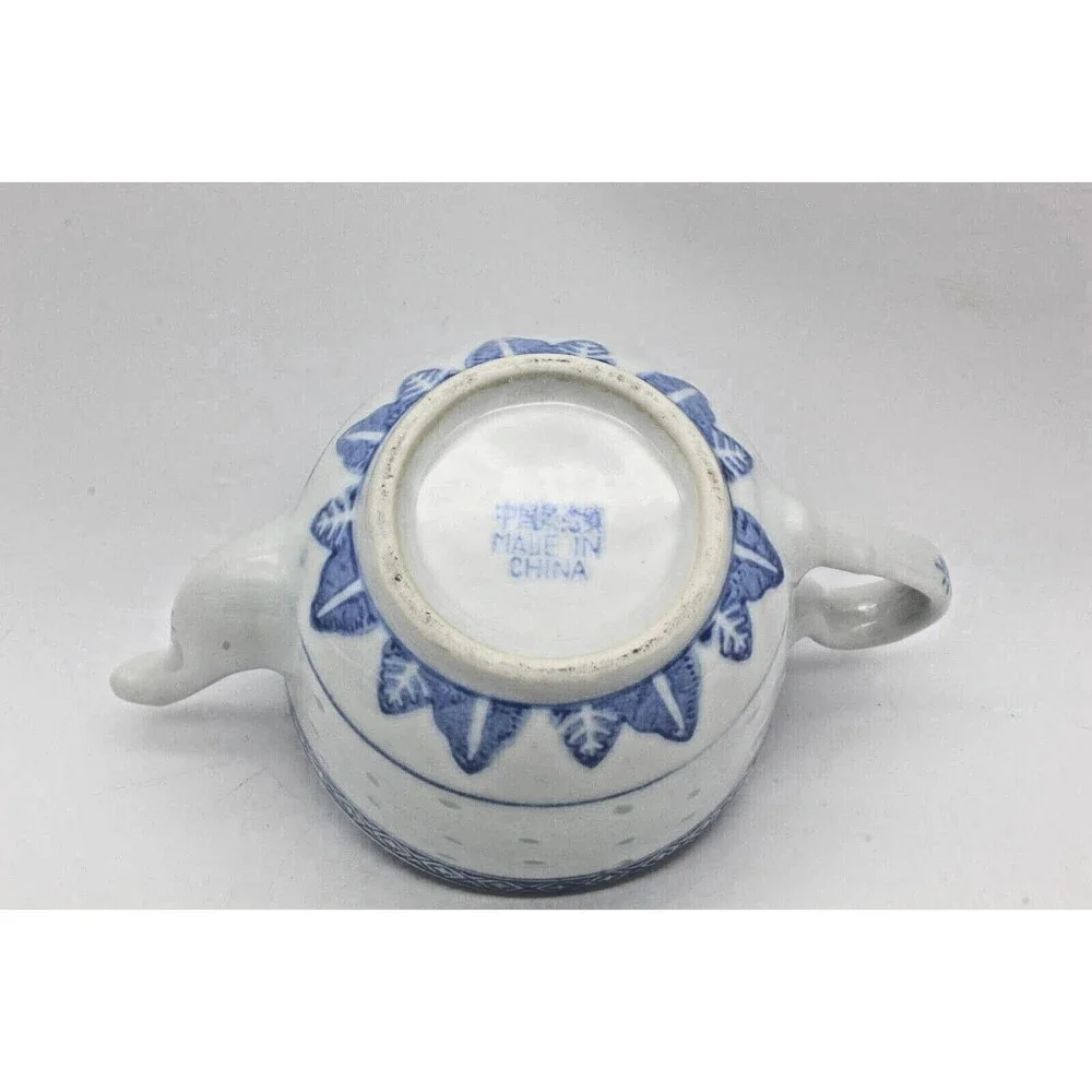 Rice Eye Grain Teapot 4 inch Chinese Porcelain Translucent Blue White Flower VTG